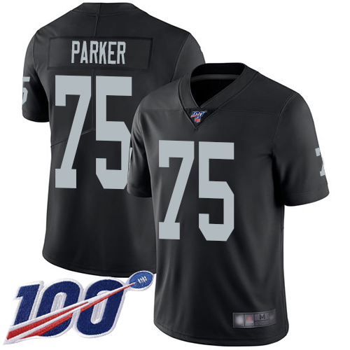 Men Oakland Raiders Limited Black Brandon Parker Home Jersey NFL Football #75 100th Season Vapor Jersey